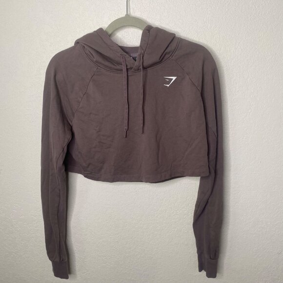 Gymshark Legacy Cropped Hoodie Top Womens Size S Brown Fitness Athleisure Pullo - Picture 1 of 8
